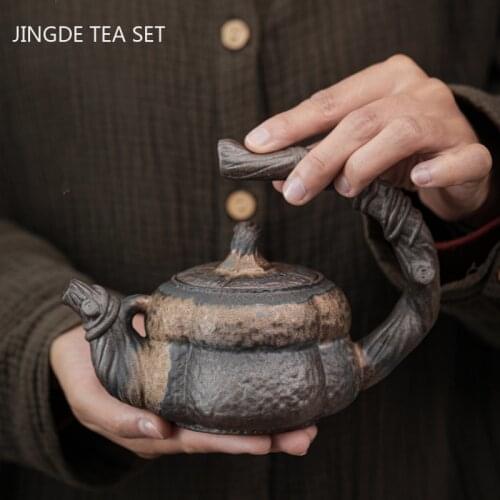 Retro Stoneware Handmade Teapot Ceramics pumpkin Ti Liang Tea pots Boutiques Tea Strainer Household Teaware Accessories 250ml