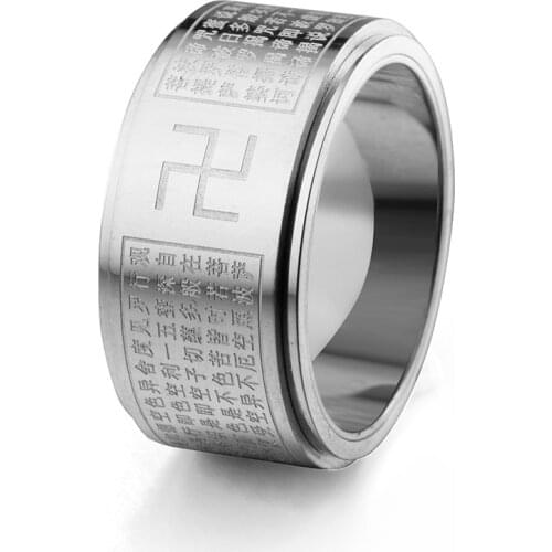 Chinese Style Titanium Steel Wanzi Sutra Ring Gold Plated Rotatable Ring Lucky Faith Jewelry for Men and Women Anniversary Gift