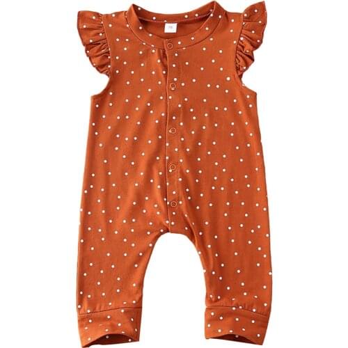 Infants Girls Romper Trousers Short Ruffle Sleeve Polka Dot Printed Buttons Baby Clothes