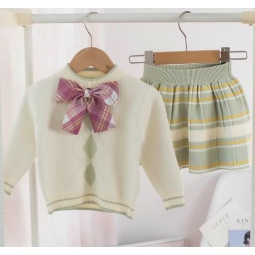 Newborn baby Autumn girls Clothing set Infant cotton 2 pcs Cloths New Kids outfits Shirt + skirt Sweater suit for girls knitted
