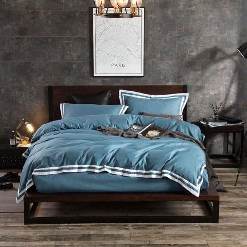 4pcs Bedding set 100% Cotton White edge King Queen size Bedsheet set Duvet cover Fit sheet Pillowcases for hotel bed set