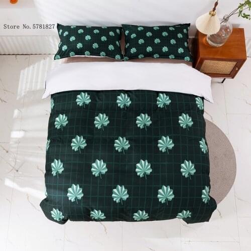2/3 Pieces Tropical Plants Bedding Set 3D Print Black Green Background Duvet Cover Luxury Bed Quilt Cover Home Bed Cover Set