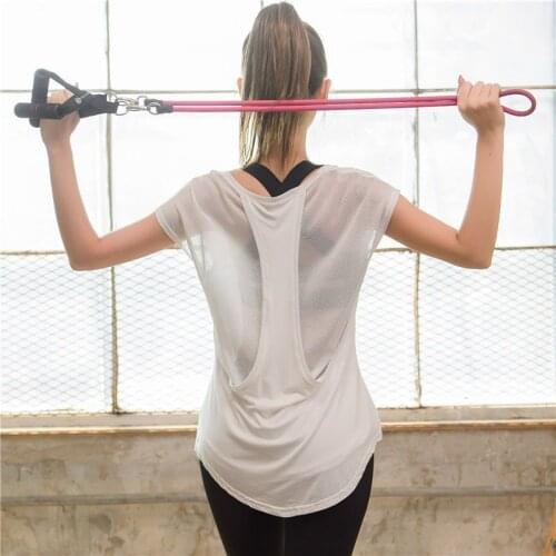 Summer Sports Short-Sleeved Womens Loose Fitness Clothes Large Size Quick-Drying T-Shirt Yoga Tops Mesh Breathable Blouse
