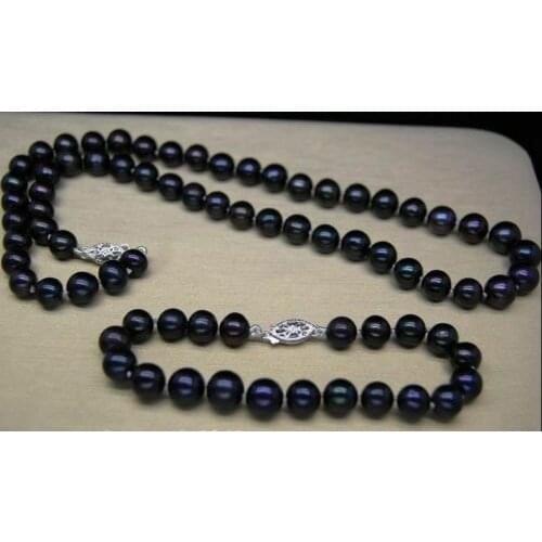 Hot Cultured 7-8MM AA black pearl Necklace18'' Bracelet 7.5