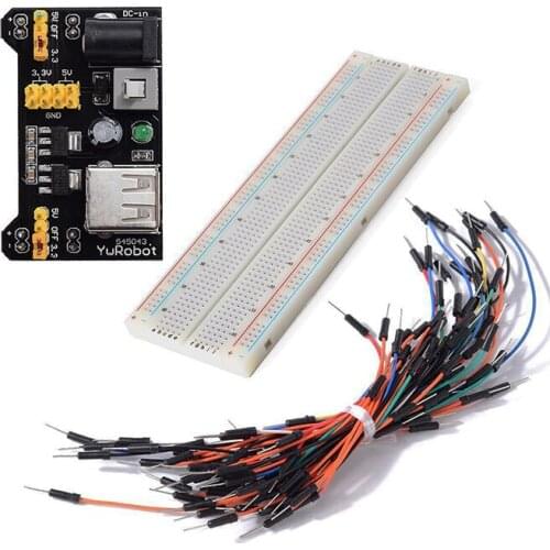MB-102 Solderless PCB Breadboard + 65pcs Jump Cable Wires+ Power Supply