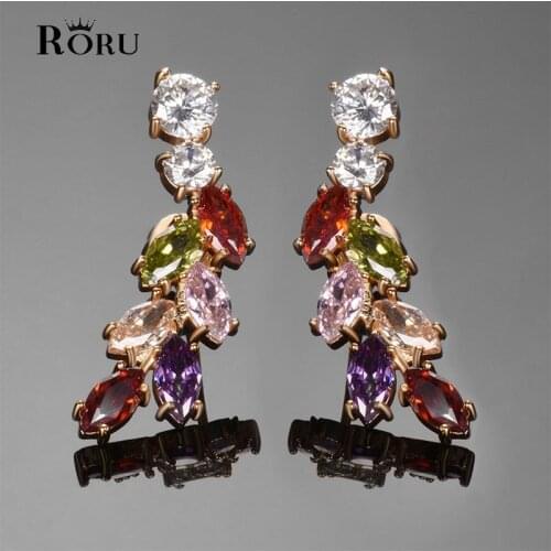 Fashion Long Piercing Wicker Colorful Cubic Zirconia Womens Studs Earrings High Quality Korean Style Earrings Luxury Jewelry