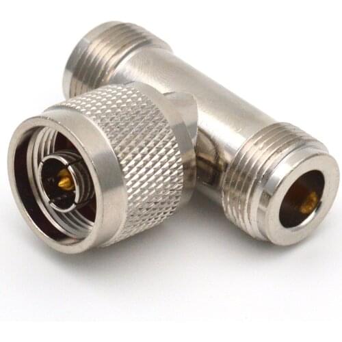 N 3 Way Coax Splitter Adapter Socket T-Type N Male Jack To 2 Dual N Female Plug Nickel Plated Brass RF Coaxial Adapters N-JKK