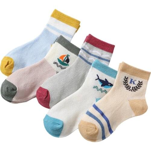 5 Pair Cute Soft Breathable Cotton Toddler Children Boys Socks Kids Mesh Sock for Boy 1-12Years