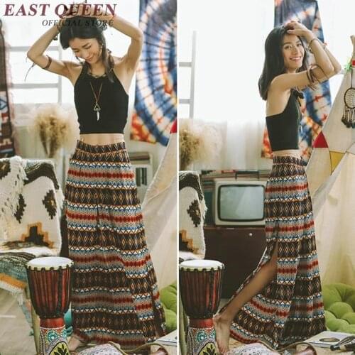 2018 new boho pants vintage floral print side split pants ethnic wide leg pants high waist summer beach long pants KK830 YQ