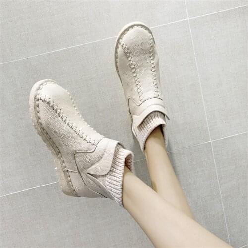 COOTELILI 2019 New Fashion Platform Winter Boots Snow Boots Ankle Boots Women Shoes Black Boots Leather Slip-On Botas Mujer