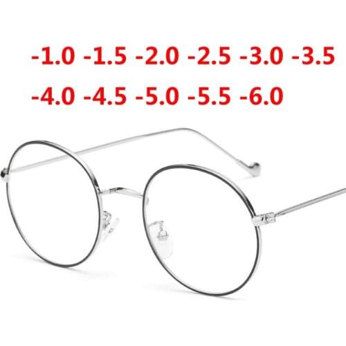 Women Round Metal Glasses Frame With Degree Men Ultralight Finished Myopia Glasses -0.5 -1 -1.5 -2 -2.5 -3 -3.5 -4 -4.5 -5 -6