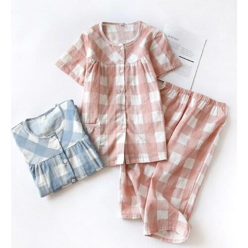 New Spring and Summer Thin Womens Pajamas Short-sleeved Cotton Home Service Two-piece Suit, 100% Cotton Breathable Home Service