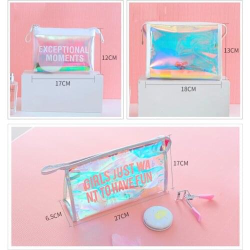 Portable Transparent Laser Cosmetic Bag PVC Shiny Shell Color Women Large Capacity Travel Makeup Pouch Storage Accessories