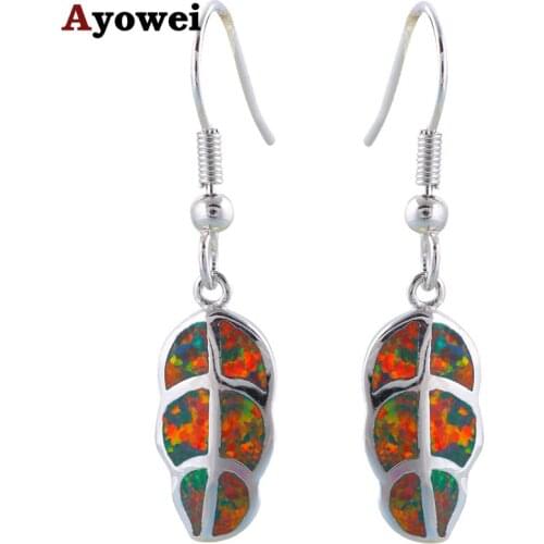 Attractive Leaf design Wholesale Retail Orange Fire Opal stamp Silver Drop Earrings Fashion Jewelry Opal Jewelry OE478A
