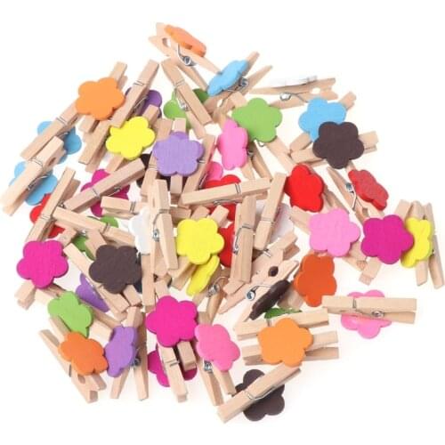 Drop Ship 50Pcs Colored Flower Mini Wooden Craft Clips Card Photo Paper Peg Pin Clothespin May30
