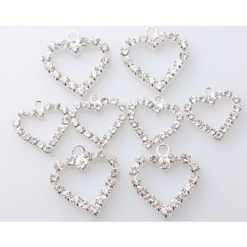 2018 Sale 20mm 4/5" Silver Heart Rhinestone Embellishment Diy Hanging Ring Button For Wedding Invitation Card For Ribbon Slider