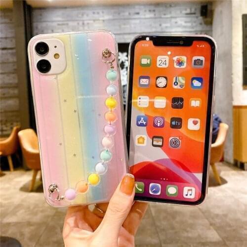 Rainbow Epoxy For Huawei P20 30 40 Pro lite Mate 20 30 40 Pro Soft TPU Case with Bead bracelet
