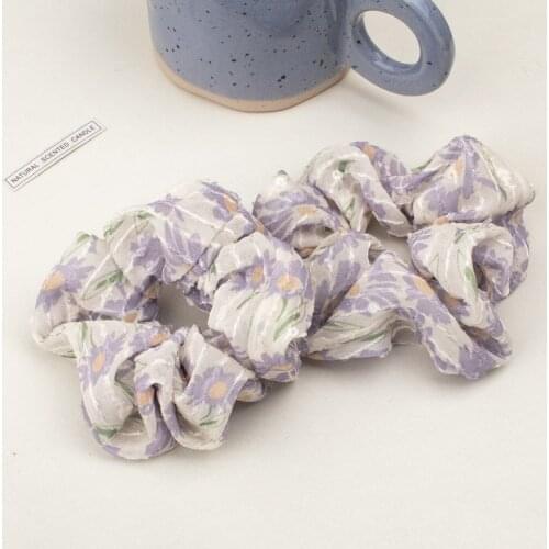 1pc Girls Sweet Puple Flower Print Hair Ties French Style Hair Scrunchies Retro Elastic Hair Band Hair Rope Simple Head Band