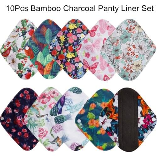 Risunnybaby 10Pcs Reusable Pads Bamboo Charcoal Pads Sanitary Pads Washable Panty Liner Mama Maternity Menstrual Cotton Pads