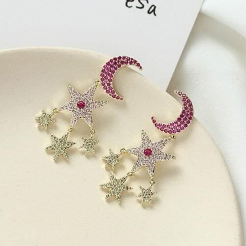 Luxury Famous Brand Fashion Vintage Star Moon Long Rhinestone Drop Earrings Dangle Earrings For Women Party Gift