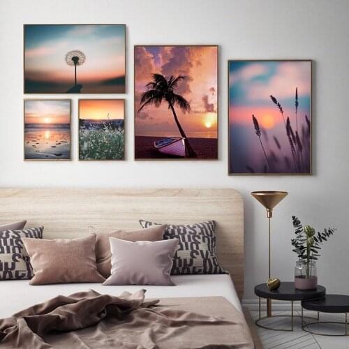 Modern Small Fresh Plant Dandelion Canvas Painting Sunset Sunset Sunset Landscape Poster Living Room Wall Art Decoration Picture