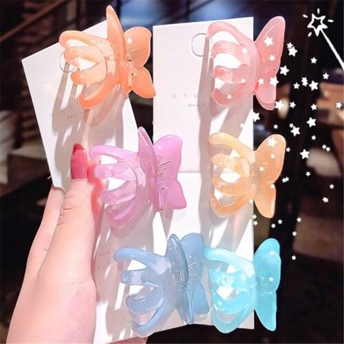 Stereoscopic Resin Butterfly Hair Claws Colorful Transparent Hairpins Women Girls Ponytail Holder Clips Hair Styling Accessories