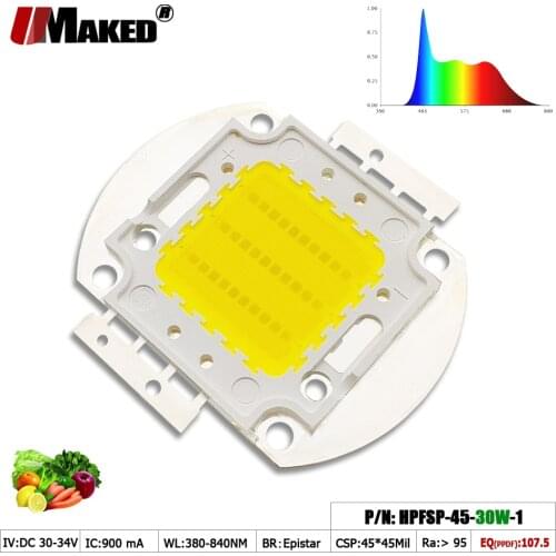 Grow Light LED Chip 30W 45mil CRI>95 Full Spectrum 380-840nm SMD COB Diode For Plant Growth Aquarium Hydroponice lamps Wholesale