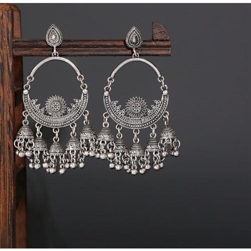 Boho Ethnic Big Carved Turkish Earring Handmade Classic Gold Vintage Bell Tassel Earrings For Women Gypsy Jewelry