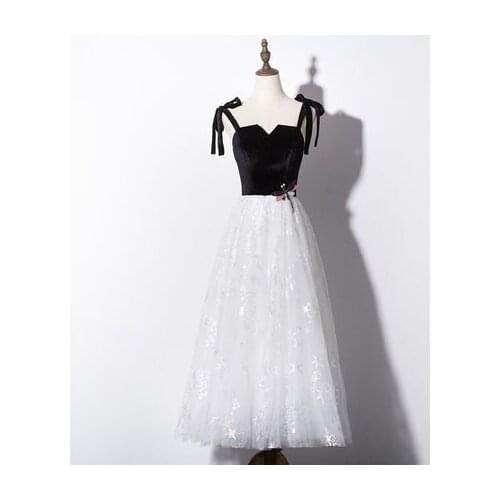 100% real velvet black and white organza gown vintage dress bowknot shoulder