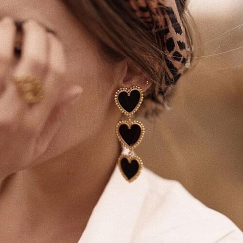 Vintage Bohemian Red Heart-shaped Earrings For Women Gold Punk Dangle Earring Brincos Statement Earings Jewelry Party Gift