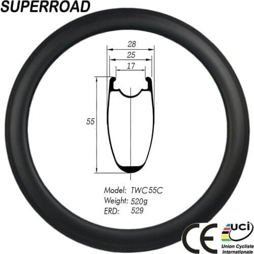 High Quality Superroad 28mm Wide 55mm Deep Light Wight Road Carbon 700C Bicycle Tubeless Rims
