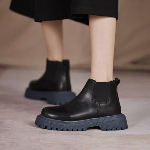Lazyseal Platform Women Boots Colored Soles 5CM Heel Height Mixed Color PU Leather Classic Short Boots Fashion Retr Chelsea Boot