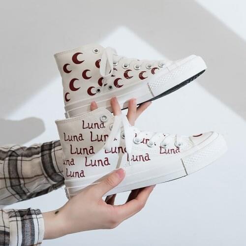 Moon Canvas Shoes Cute Retro Street Shooting Sports High/Low Top Designer Women Casual Sneakers Ladies Flats 2021 Spring New