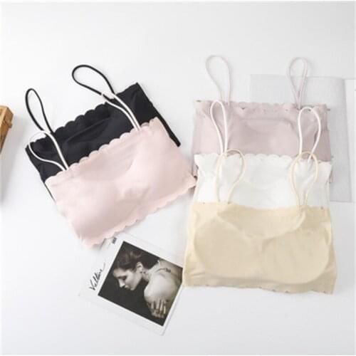 Women Tube Top Sling Sexy Bra Top Breathable Chest Pad Wearing Underwear Strapless Blouse Lotus Leaf Seamless Ice Silk