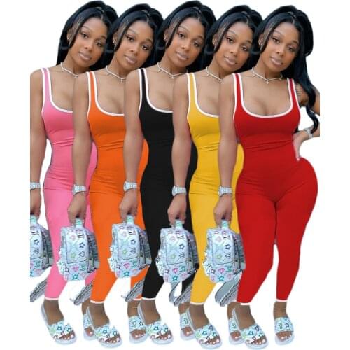 Women Striped Print Long Jumpsuits Sportwear Skinny Fitness Sexy Sleeveless Backless Street Active Lounge Wear Outfits Tracksuit