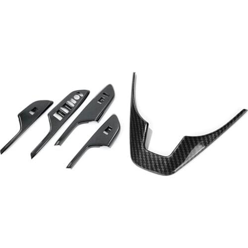1pcs ABS Steering Wheel Cover Sticker Trim & 4pcs Armrest Window Rise Lift Down Control Switch Door Lock Panel Cover