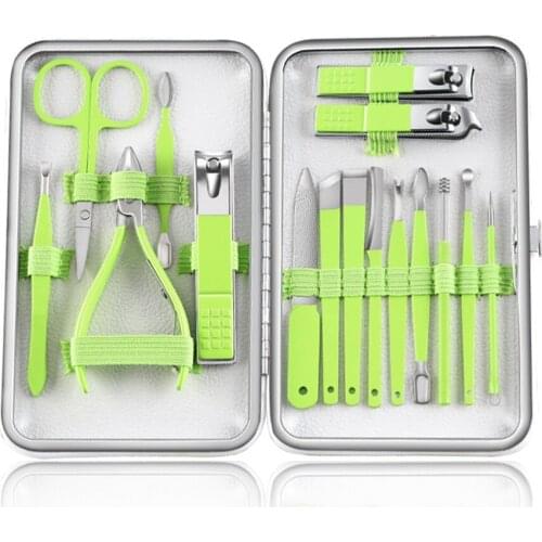 16pcs Professional Nail Cutter Pedicure Scissors Set Stainless Steel Eagle Hook Portable Manicure Nail Clipper Makeup Tool Kit