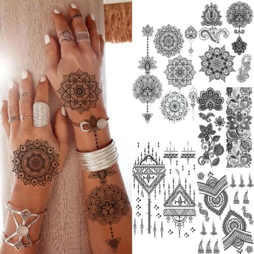 3D Round Sexy Lace Hands Mandala Temporary Tattoos For Women Adult Realistic Fake Tattoos Henna Body Art Waterproof Tatoos Henna