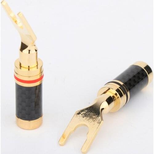 Hi-End HiFi 4PCS 24K Gold Plated Locking Screw Spade Plug Speaker Cable Wire Connector