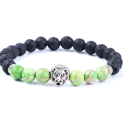 8mm jj35 silver elastic adjusted Charm copper lion nature black stone volcanic lava Bracelet essential oils diffuser Yoga
