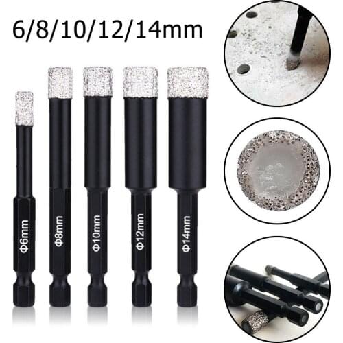 1PC Diamond Brazed Dry Drill Bits Hexagon Shank Hole Saw Cutter 6/8/10/12/14mm For Granite Marble Ceramic Tile Glass Drilling
