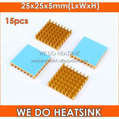 WE DO HEATSINK 15pcs 25x25x5mm Aluminum Radiator Heatsink Cooler With Thermal Adhesive Heat Transfer Pad( Double sided tape)