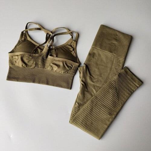 Seamless Yoga Set Women Fitness Clothing Sportswear Woman Gym Leggings Padded Push-up Strappy Sports Bra Set Sports Suits