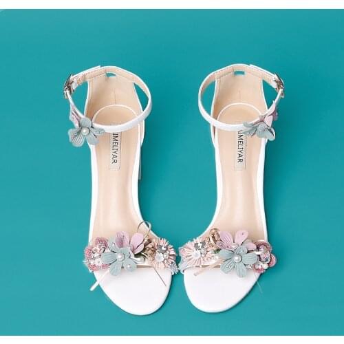 White Fairy Hallow Age Ceremony WOMENS Sandals MORI Series Flower Chunky-Heel Size Code INS Bridesmaid Shoes New