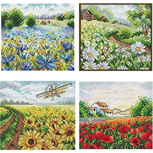 Flower Field Series patterns counted 11CT 14CT Cross Stitch Sets DIY Chinese Cross-stitch Kits Embroidery Needlework