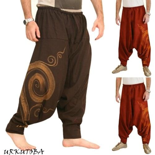 Elastic Casual Baggy Pants Yoga Harem Pants Vintage Men Harem Hip-hop Men Gypsy Cotton Linen Wide-legged Loose Pants Drawstring