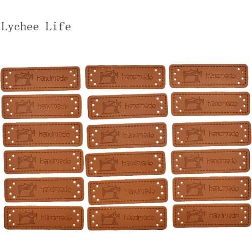 Lychee Life 100Pcs Hand Made PU Leather Labels Tags For Clothes Handmade Embossing Labels Diy Bags Garment Sewing Tags