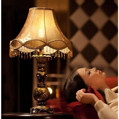 Europe luxurious fabric art large table lamps Exquisite elegant resin E27 LED lamps for bedside&narrow table&study room ZLTD004