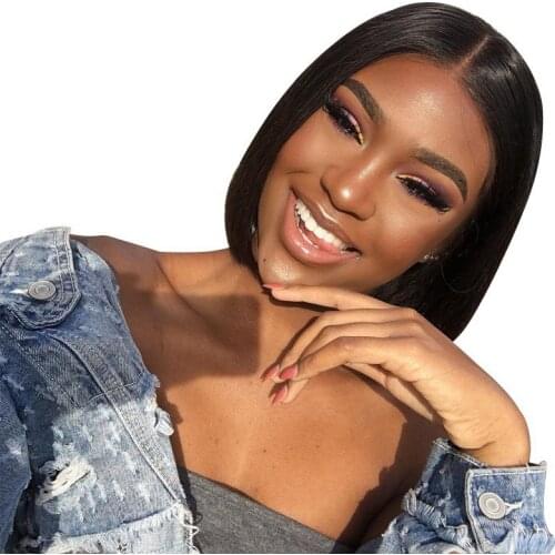 Fashow Short Bob Wigs Brazilian Straight Hair Pixie Cut Bob Wigs Natural/Blonde/ Ombre Lace Front Wigs Blunt Cut For Black Women