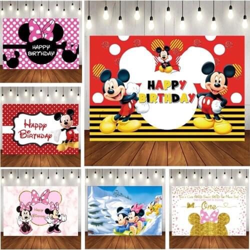 Mickey/Minnie Mouse Party Backdrops For Photo Customize Happy Birthday Kids Party Photography Decorations Baby Party Supplies